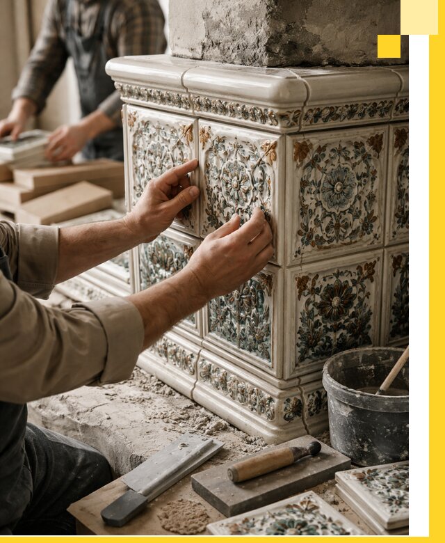 Изразцовые камины под ключ в Лесне: проект и монтаж