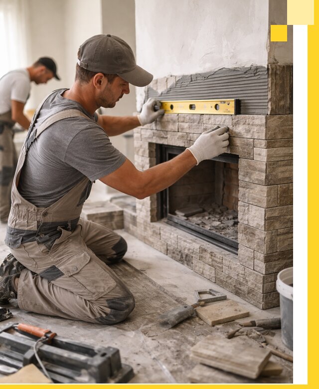 Облицовка каминов в Лесне, монтаж и отделка натуральным камнем