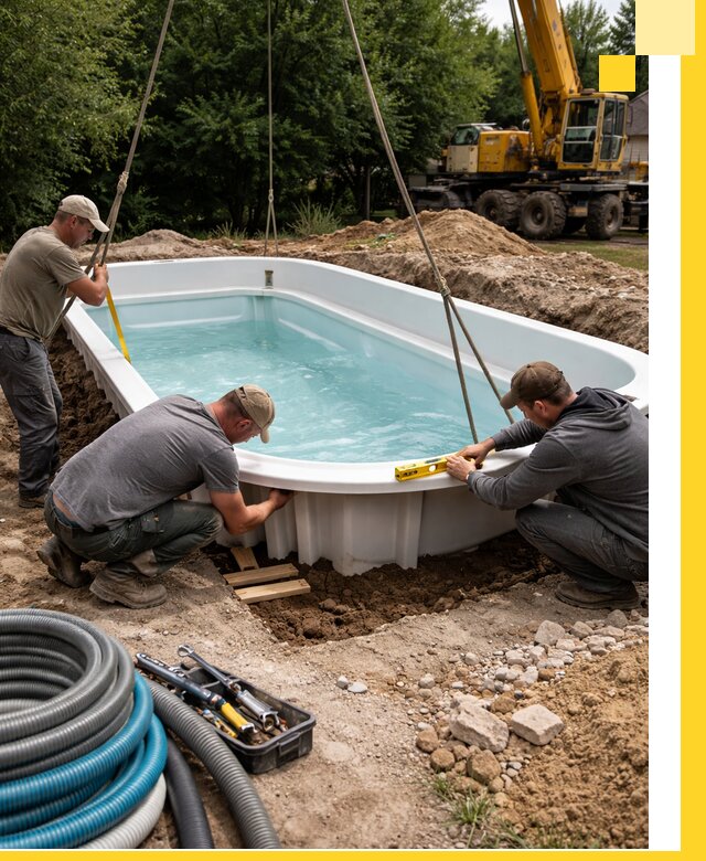 Установка и монтаж композитных бассейнов под ключ в Лесне