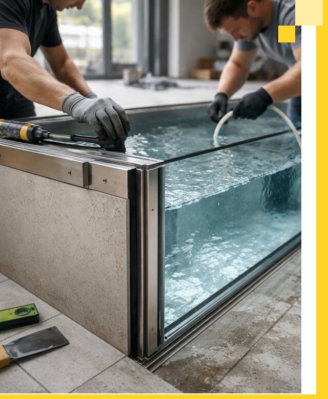 Проектирование и монтаж стеклянных бассейнов в Лесне