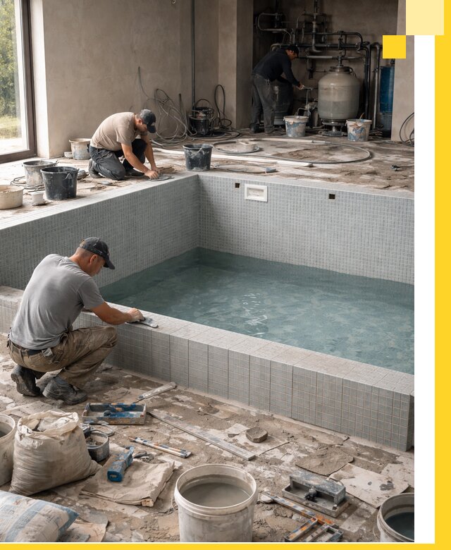 Строительство и монтаж бассейнов в помещении в Лесне