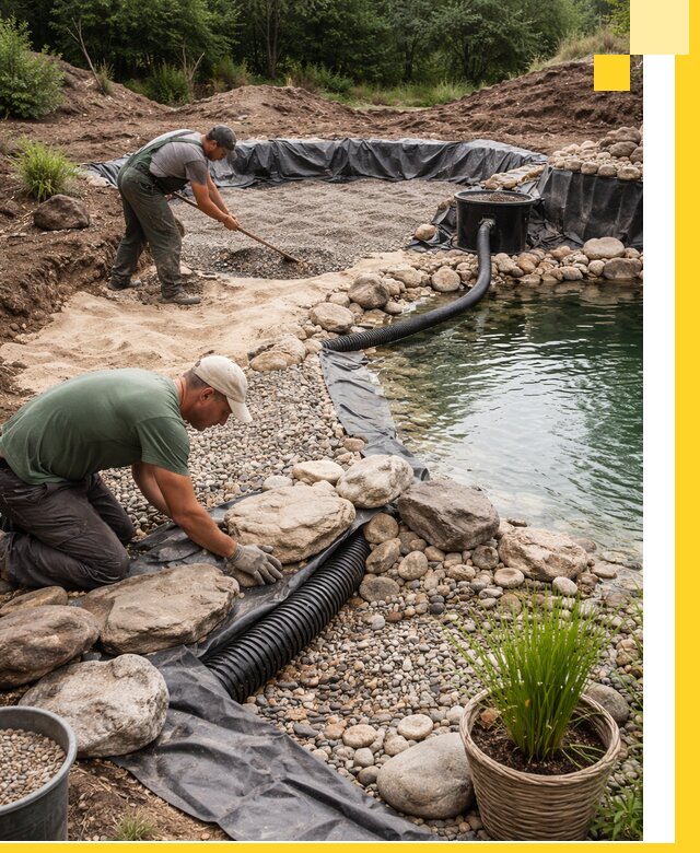 Строительство природных бассейнов и озер в Лесне под ключ