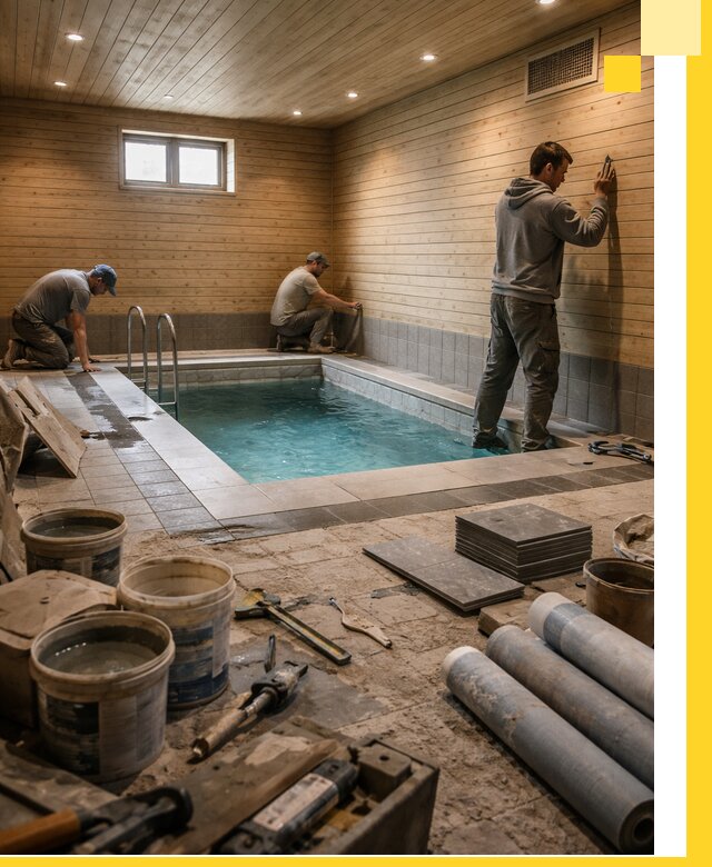 Строительство бани с бассейном и сауной под ключ в Лесне