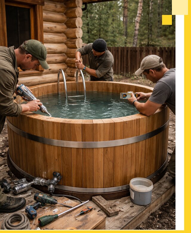 Строительство бань с купелью под ключ и отделкой в Лесне