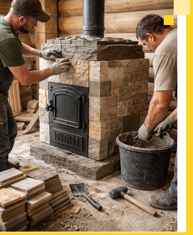 Облицовка банной печи под ключ в Лесне: камень и плитка