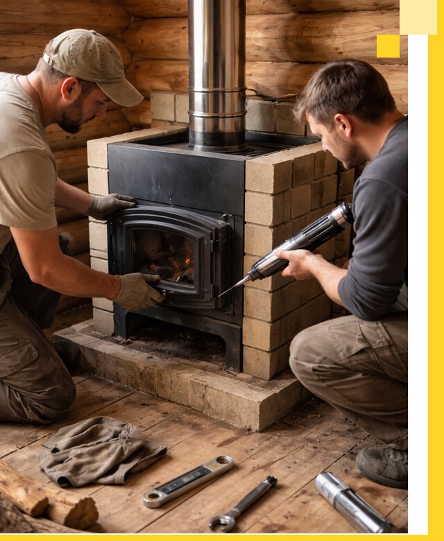Монтаж и установка печи в бане под ключ с гарантией в Лесне