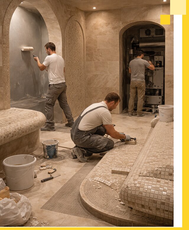 Строительство бани с хамамом и бассейном под ключ в Лесне