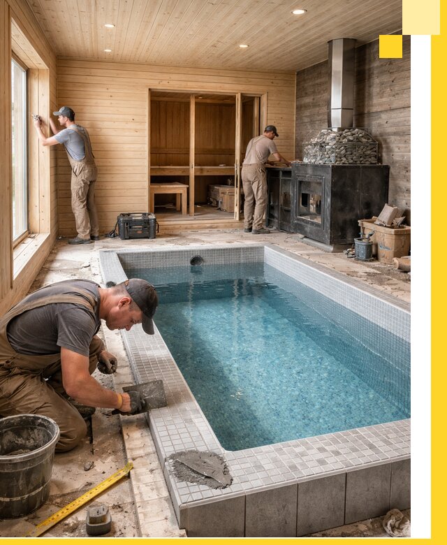 Проект бани с бассейном и сауной в Лесне под ключ