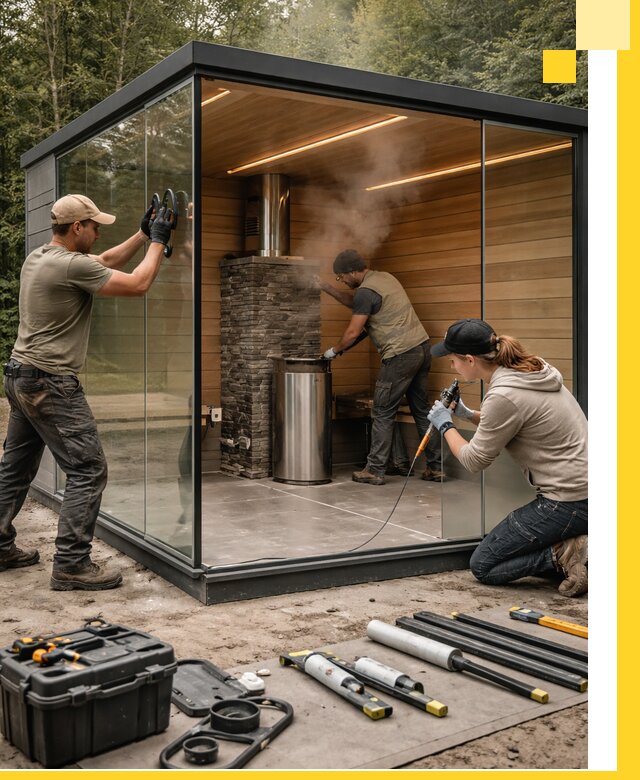 Проектирование и строительство стеклянных бань в Лесне