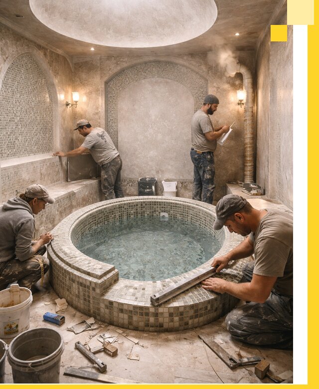 Профессиональное строительство хамама с бассейном в Лесне под ключ