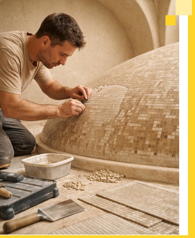 Профессиональная укладка мозаики для хамама под ключ в Лесне