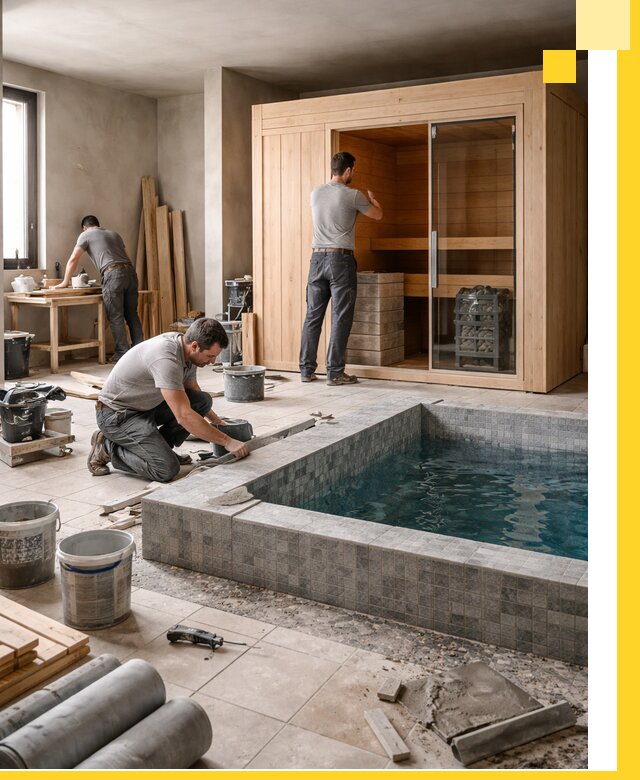 SPA зоны под ключ с бассейном сауной и печью в Лесне